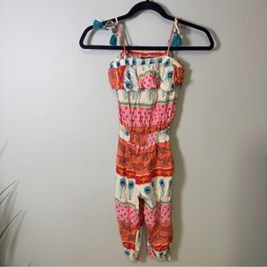 Disney Aladdin Pink & Orange Printed Tassel-Strap Jumpsuit Girls Size L 10/12